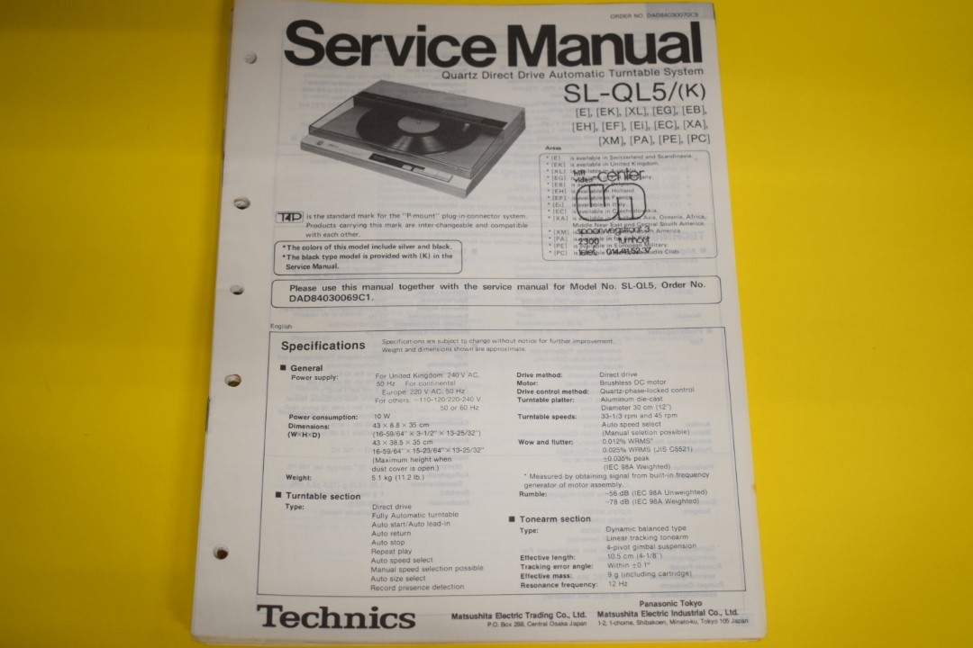 Technics SL-QL5 Turntable Service Manual  			